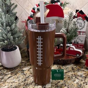 Brown Football Tumbler with Straw